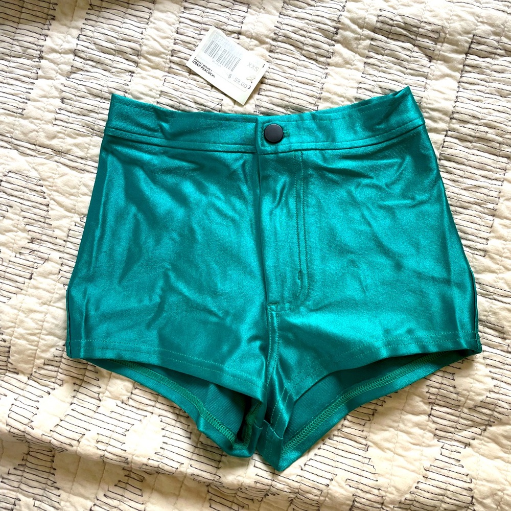 American Apparel Turquoise Disco Shorts